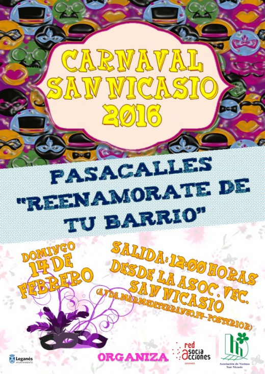 Pasacalles de carnaval 2016 REENAMORATE DE TU BARRIO AV San Nicasio Red de Asociacciones